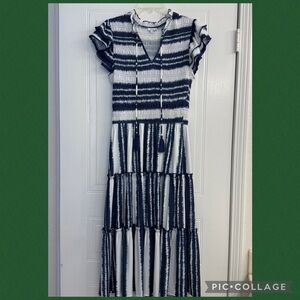 VOY Women’s Navy and White Striped Maxi Dress.  Worn Once. EUC. Size S